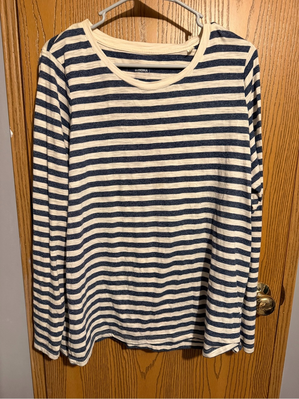 Sonoma Navy and Cream Striped Long Sleeve Tee